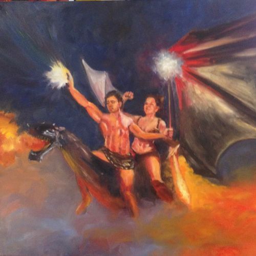 Fire Breathing Dragon with Heroic Couple